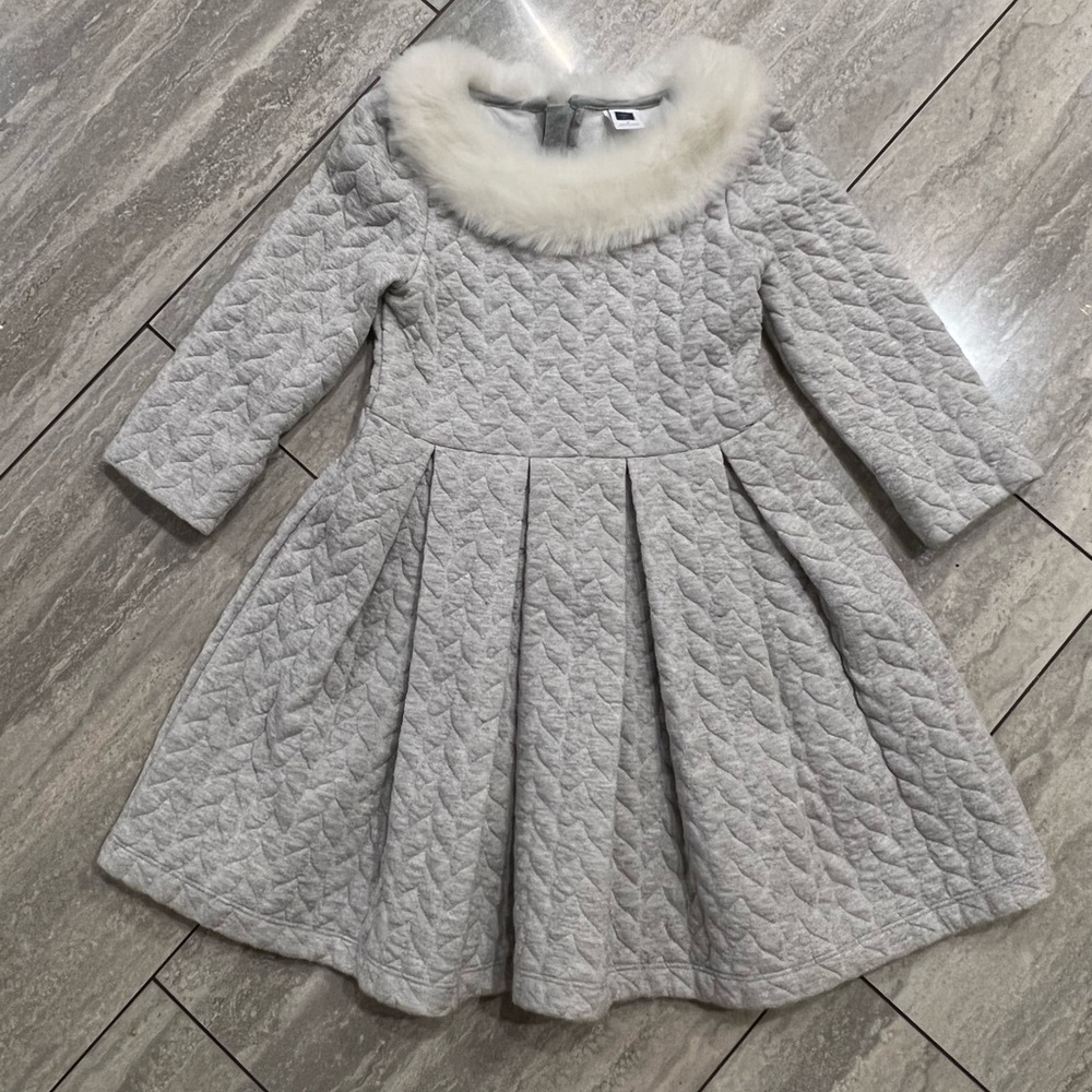 JANIE AND JACK QUILTED FAUX FUR TRIM JACQUARD DRESS